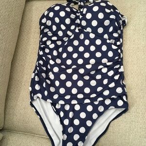 Blue and white one piece swimsuit